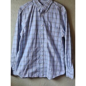 Eddie Bauer Mens Plaid Button Down Shirt Light Blue Cotton Size M Casual